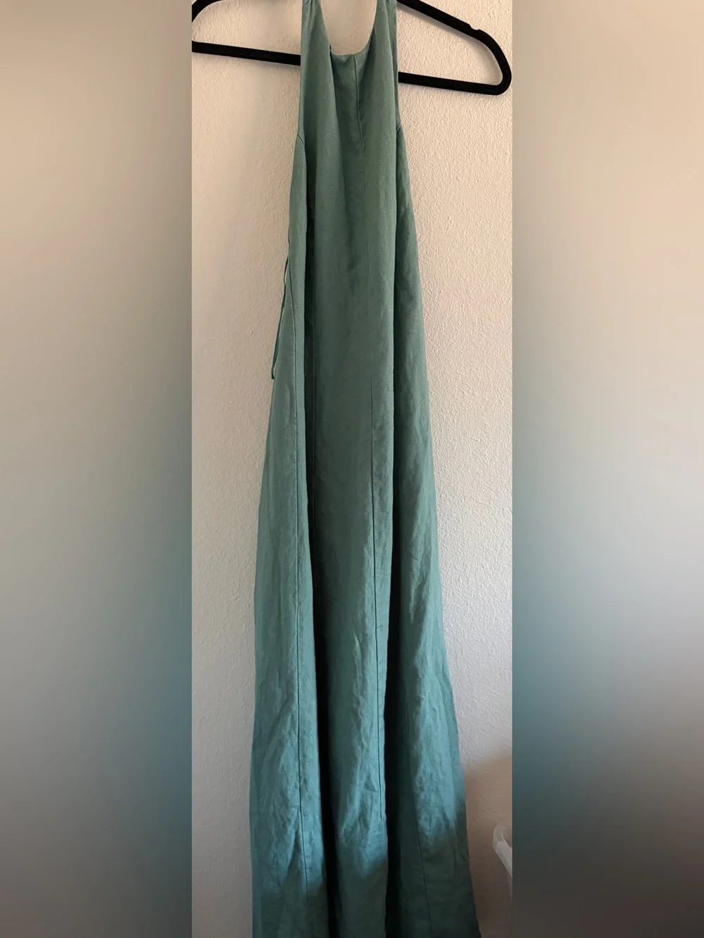 Abercrombie Fitch Premium Linen Maxi Dress High Neck Halter Sage Teal ST